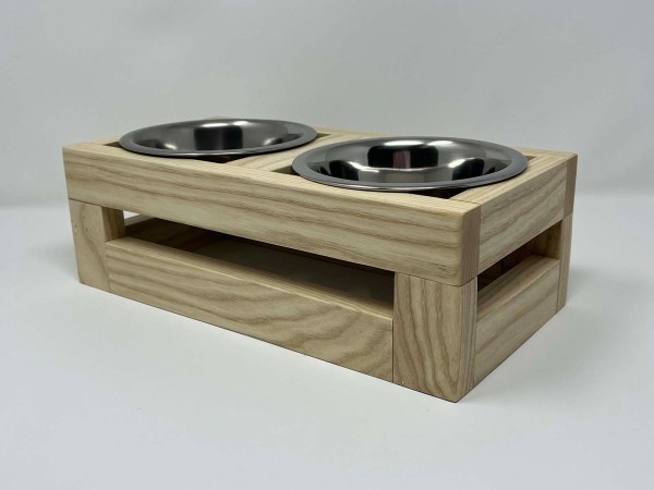 Natural Wood Elevated Dog Food and Water Dish to Help Dog Eat and Drink Easier