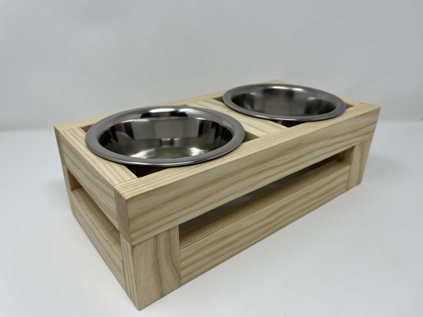 Handcrafted wood elevated dog food dish