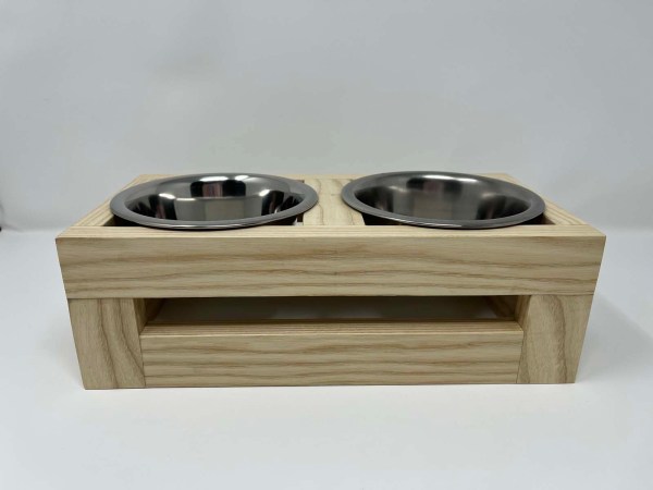 Natural Wood Elevated Dog Food and Water Dish to Help Dog Eat and Drink Easier