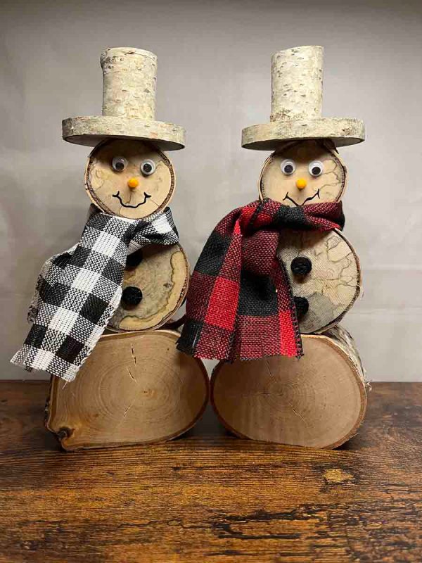Handcrafted birch snowman made in usa